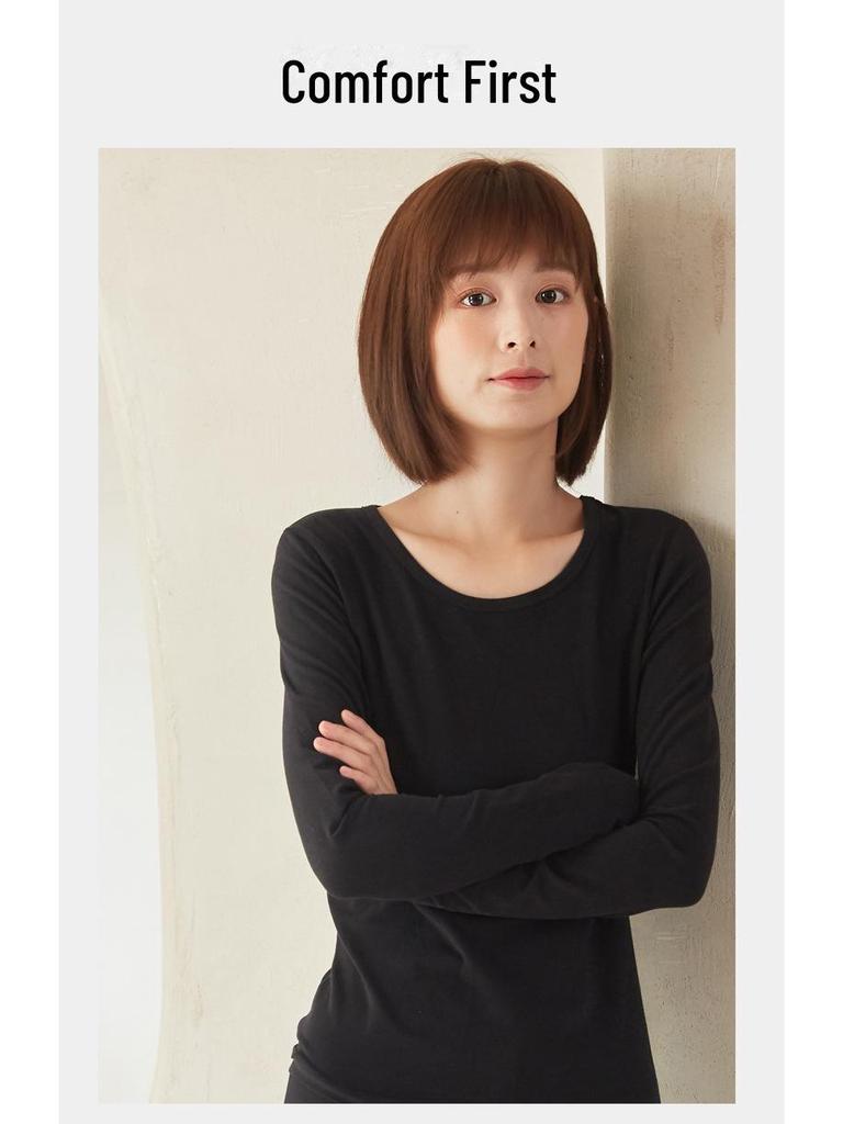 Женский однотонный топ из чистого хлопка с длинными рукавами