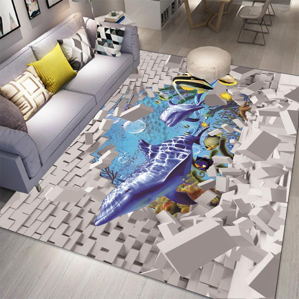 Ковер Ocean World 3D ковры с дельфинами для гостиной, спальни, декор, ковер, фланелевой домашний напольный коврик, коврики для океана, коврики