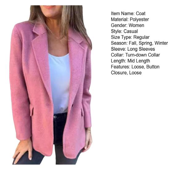 Зимнее женское пальто с застежкой на одну пуговицу, длинные рукава, однотонный отложной воротник, свободная средняя длина, теплая куртка для шопинга и поездок на работу