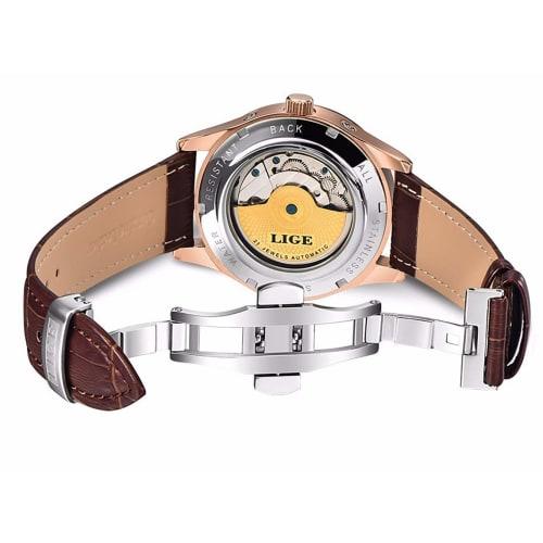 Gosasa Men's Brown Genuine Leather Tourbillon Automatic Watch, Brown, Mechanical, Automatic Watch.
