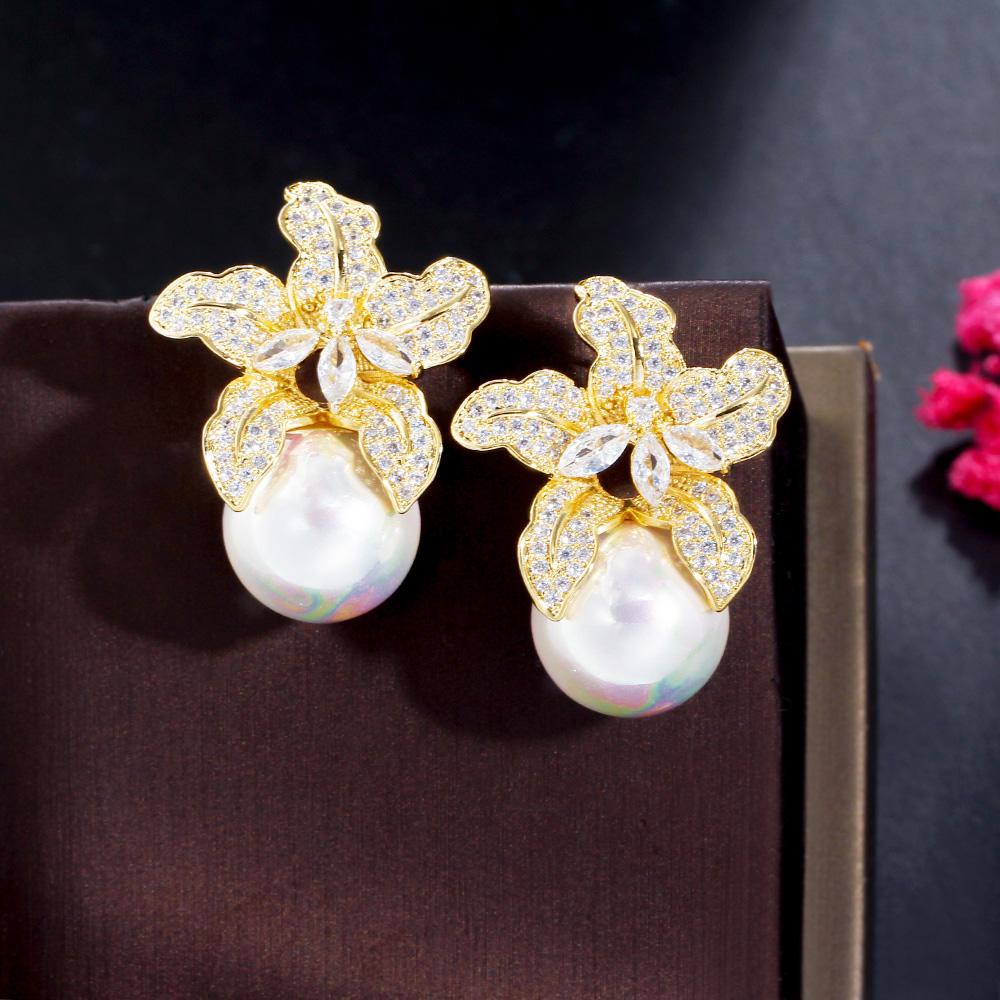 CMM Модная женская одежда Аксессуары Большие серьги-капли золотого цвета с бусинами