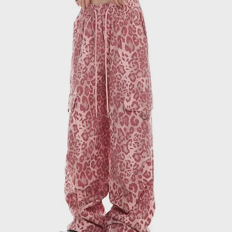 Женский комбинезон в стиле ретро с леопардовым принтом 2024 года в стиле хип-хоп — модные свободные повседневные брюки для уличных танцев
