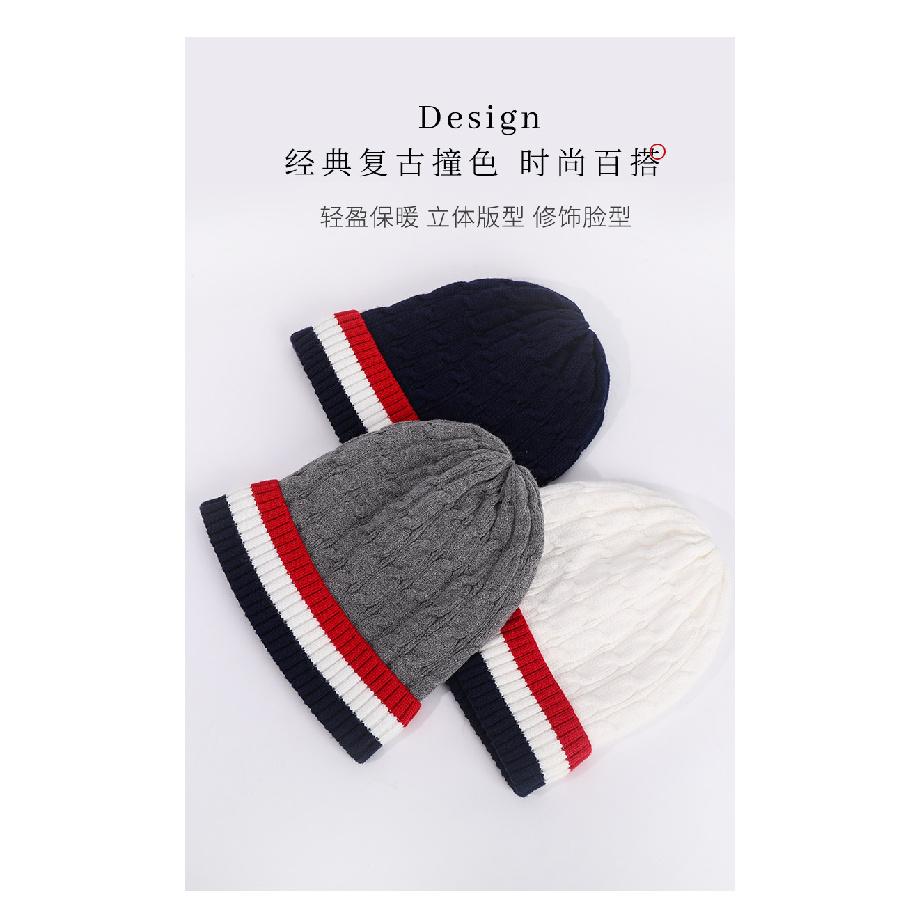 Winter hat, men's knitted hat, color-blocked design, fleece-lined and thickened for warmth, women's coral fleece-lined hat, men's hat