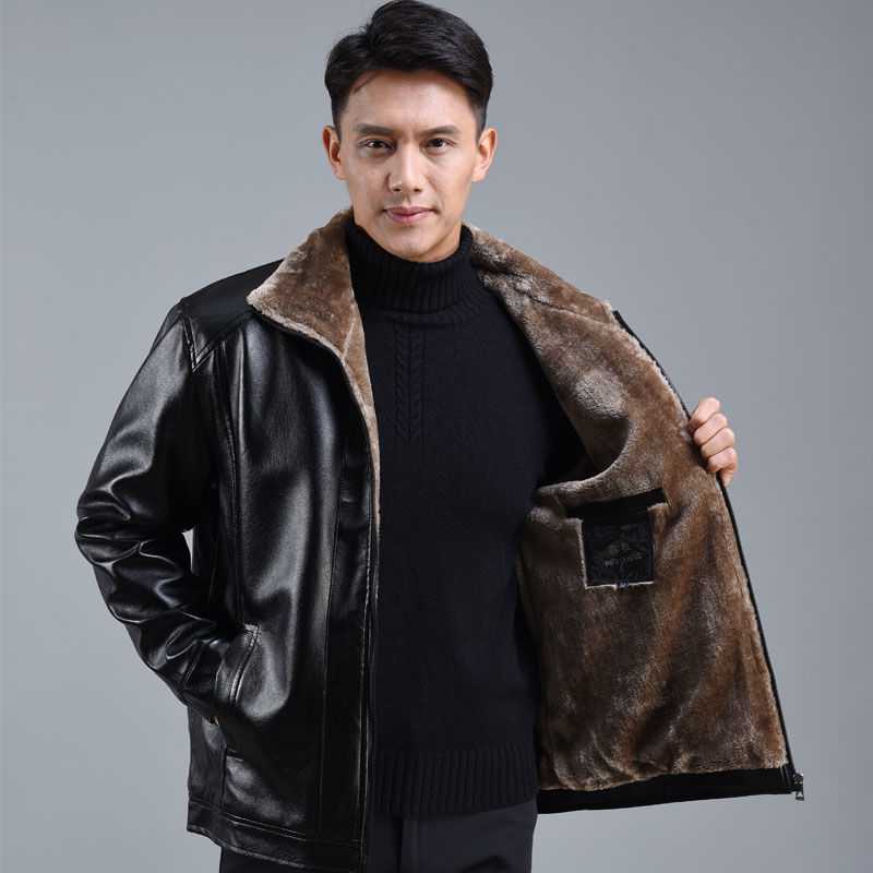 Папина кожаная куртка плюс бархатная и утолщенная мужская зимняя куртка Зимняя мужская повседневная кожаная куртка среднего возраста для людей среднего и пожилого возраста