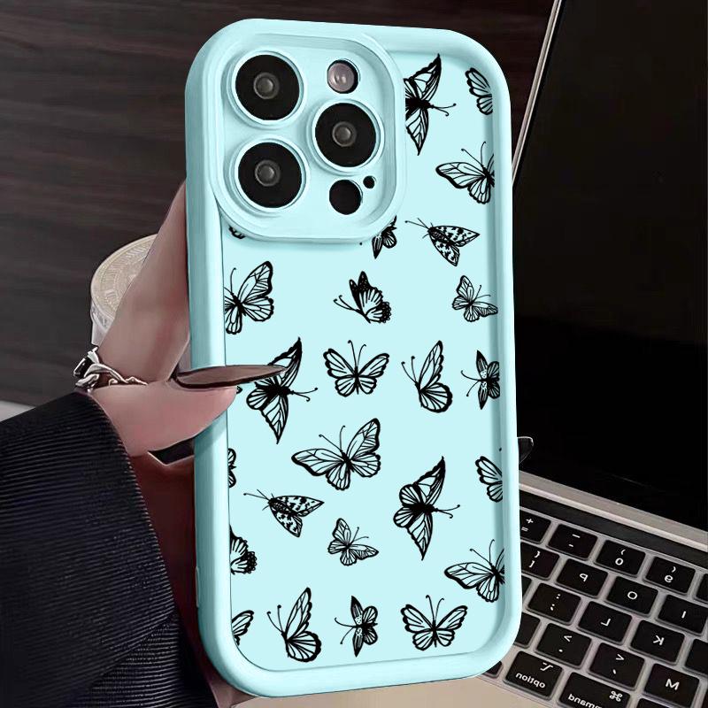 Чехол с рисунком бабочки для iPhone 16 Pro 15 14 Pro Max Plus 13 12 11 Pro Max Xs X Xr 8 7, ударопрочный, мягкий, карамельного цвета, защитный чехол для линз из силикона