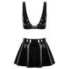 Женский сексуальный бюстгальтер из лакированной кожи из 2 предметов с расклешенными мини-юбками, комплекты клубной одежды для вечеринок Rave Dance