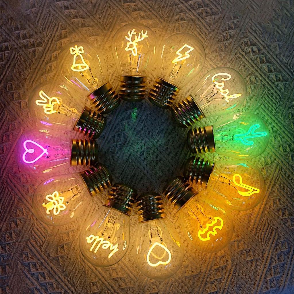 Cute Cartoon LED Bulb Night Light, Rechargeable, Colorful Decorative Portable Lamp