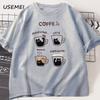 Cartoon Coffee Cat T-Shirts Men Women Summer Harajuku Kawaii Cat Printed Short Sleeve Tees Funny Streetwear Loose Clothes