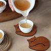 Cat Shaped Wooden Coasters Reusable Table Protection Mats Heat-Resistant Teapot Drink Mats for Home Kitchen Dining