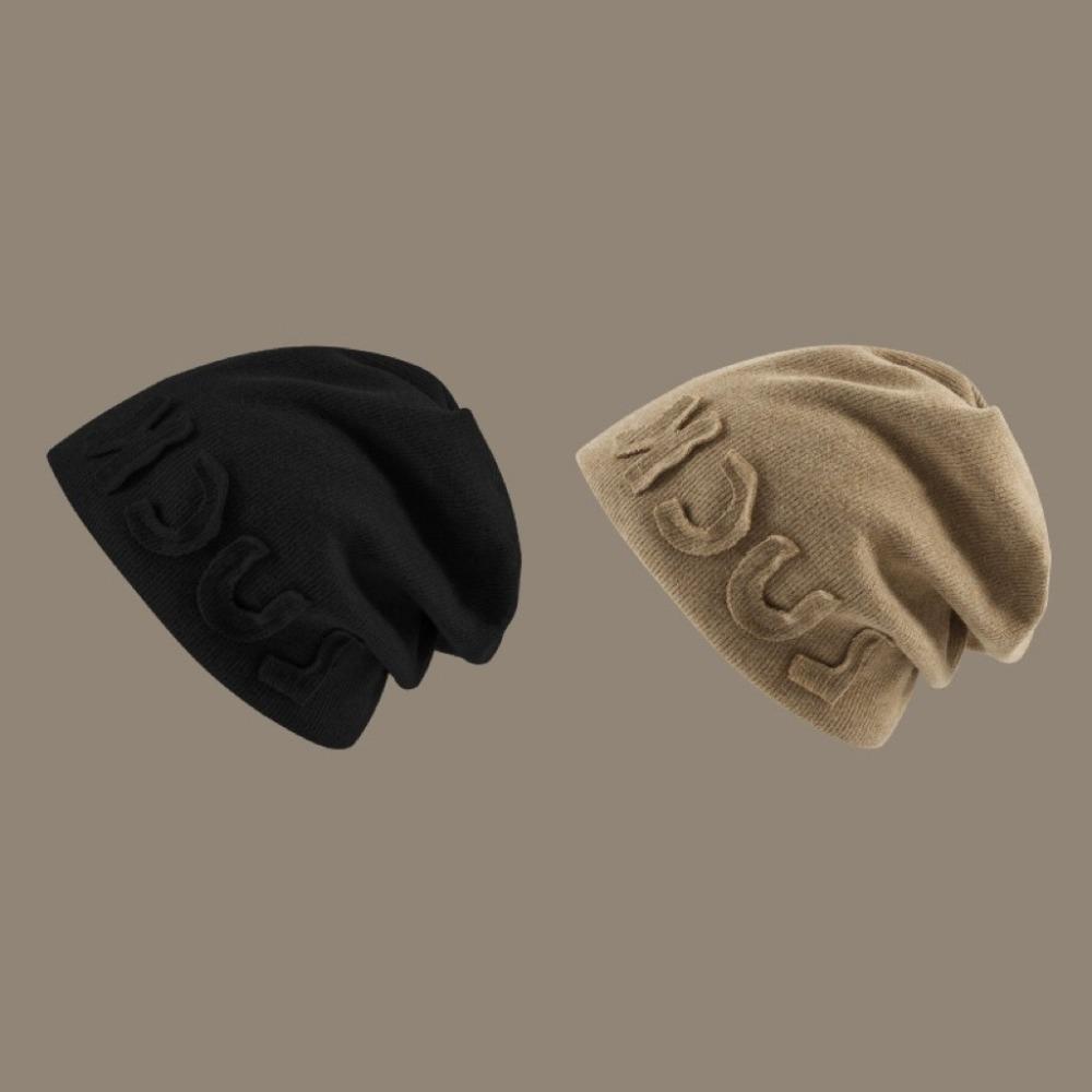 Elastic Letter Beanie Cap Solid Color Knitted Hat Fashion Ear Protection  For Men Women