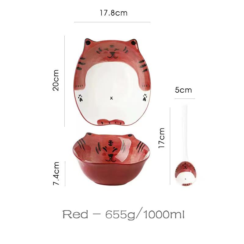 7,8-дюймовая большая миска для лапши, керамическая миска для супа рамен, миска с изображением тигра, детская ложка для микроволновой печи