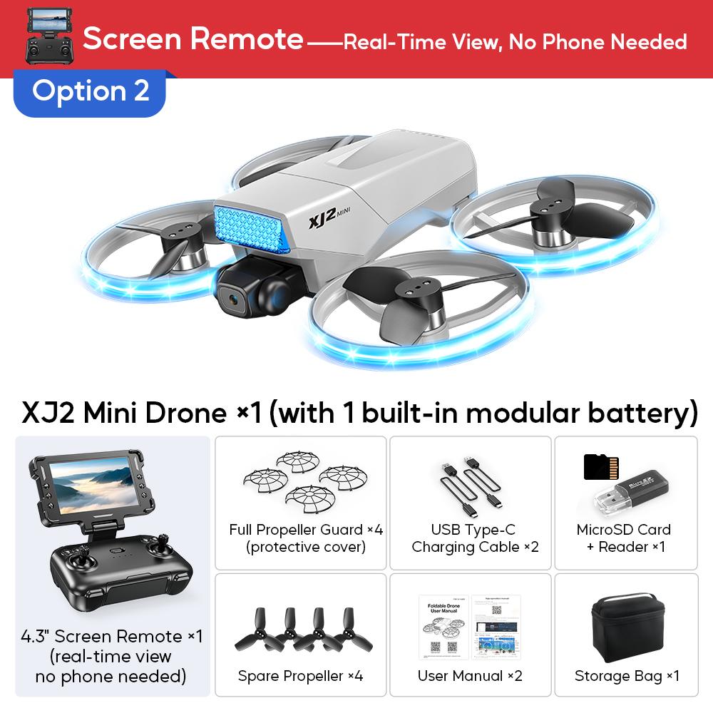 XJ2 Mini Drone 8K Dual HD Camera 5G WIFI Transmission Foldable Brushless RC Quadcopter Full-coverage Protective Cover Remote Control Toy Kid Gift