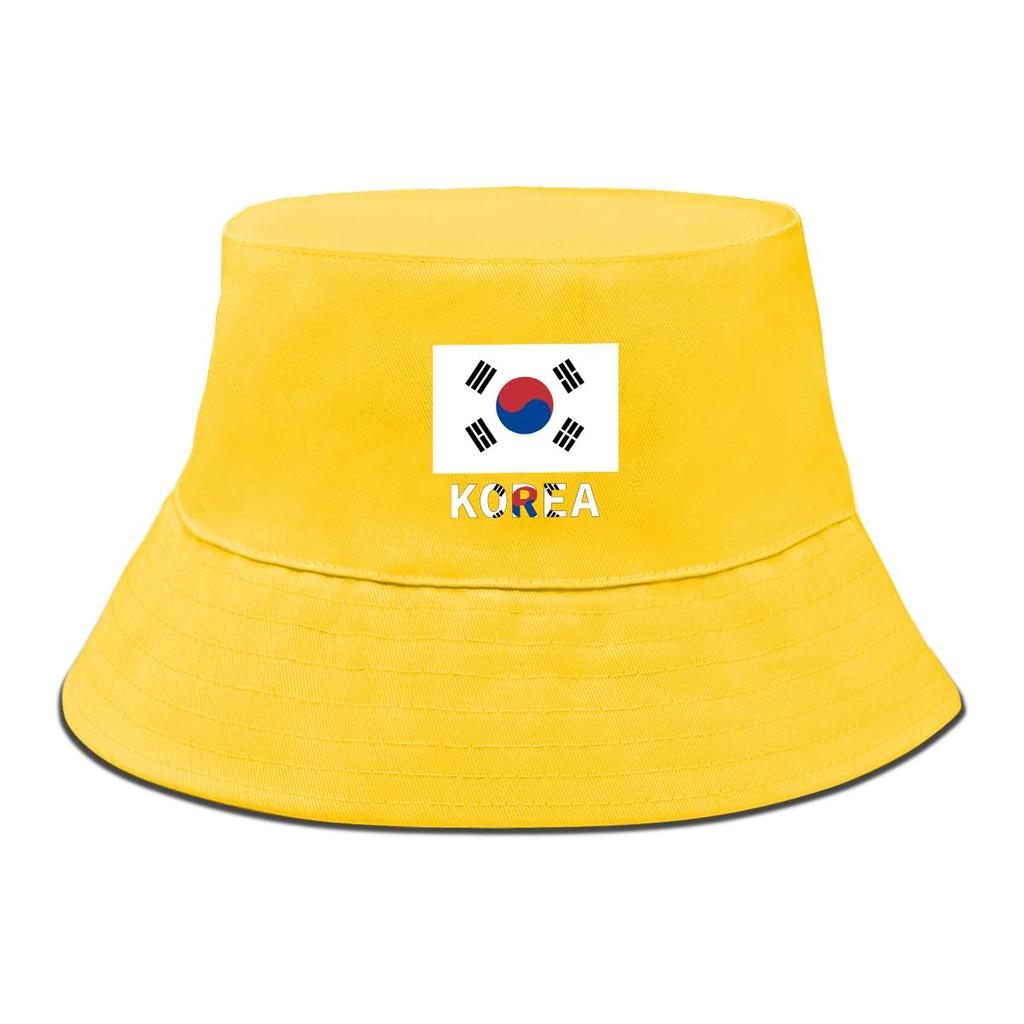 South Korea Flag Print Bucket Hat , Patriotic Fisherman Hat Solid Color Wide Brim Foldable Basin Cap