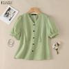 ZANZEA Женская повседневная блузка с V-образным вырезом и коротким рукавом в клетку