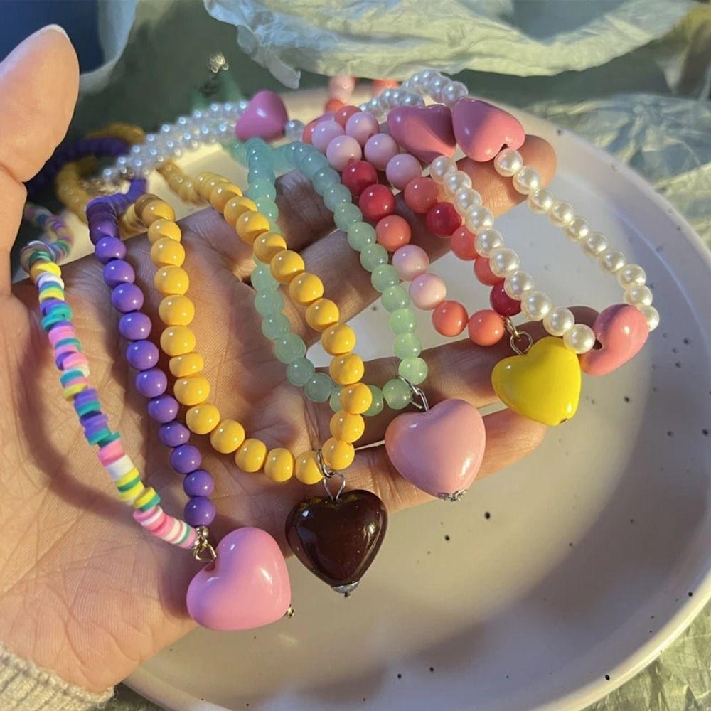 Gift Simple Women Jewelry Accessories Rainbow Color Necklace Korean Necklace Love Heart Pendant