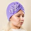 1PC Bandana Cap Fashion Solid Color Retro Elegant Rhinestoned Ethnic Elastic Headwraps Flower Turban Sunscreen Hijab