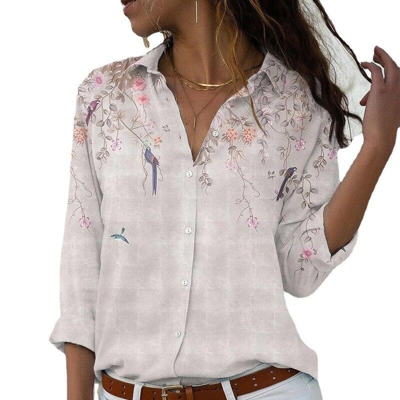 Casual Long Sleeve Print Shirt Women Spring Loose Vintage Blouses Women Tops Fashion Office Button Up Female Shirts Blusas 19783