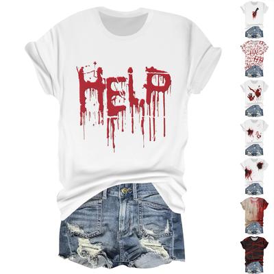 Женская повседневная футболка с круглым вырезом, принтом на Хэллоуин и коротким рукавом
