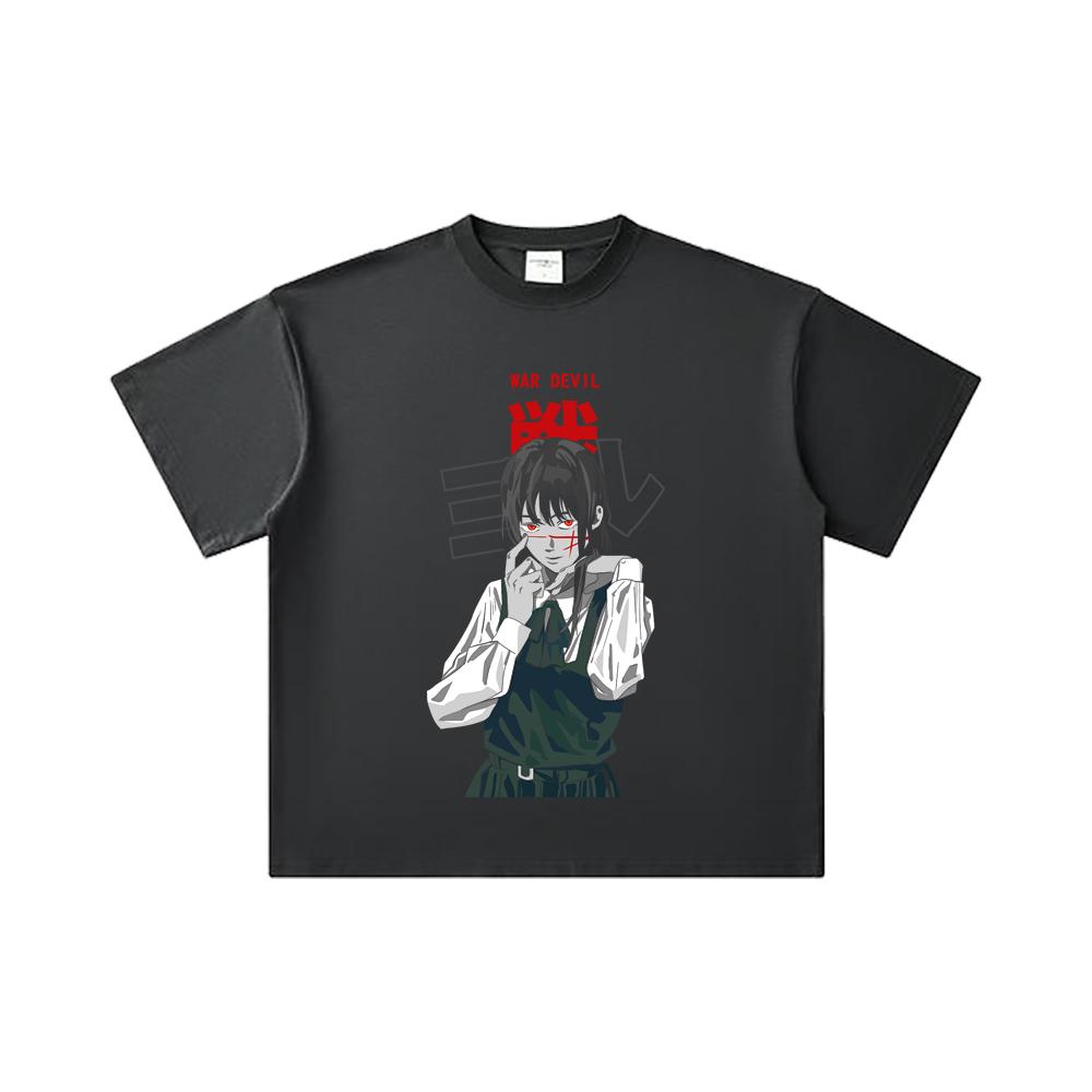 260 GSM Double Yarn 32 Count 100% Cotton Chainsaw Man V58 War Devil Print Unisex Heavy Cotton T Shirt