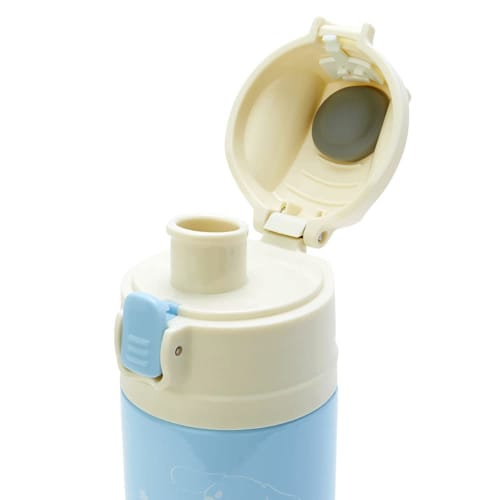 Sanrio Children's Water Bottle, 470ml, One-Touch, Stainless Steel, Cinnamoroll Design, Keeps Drinks Cold, Includes Pouch with Shoulder Strap, and Name