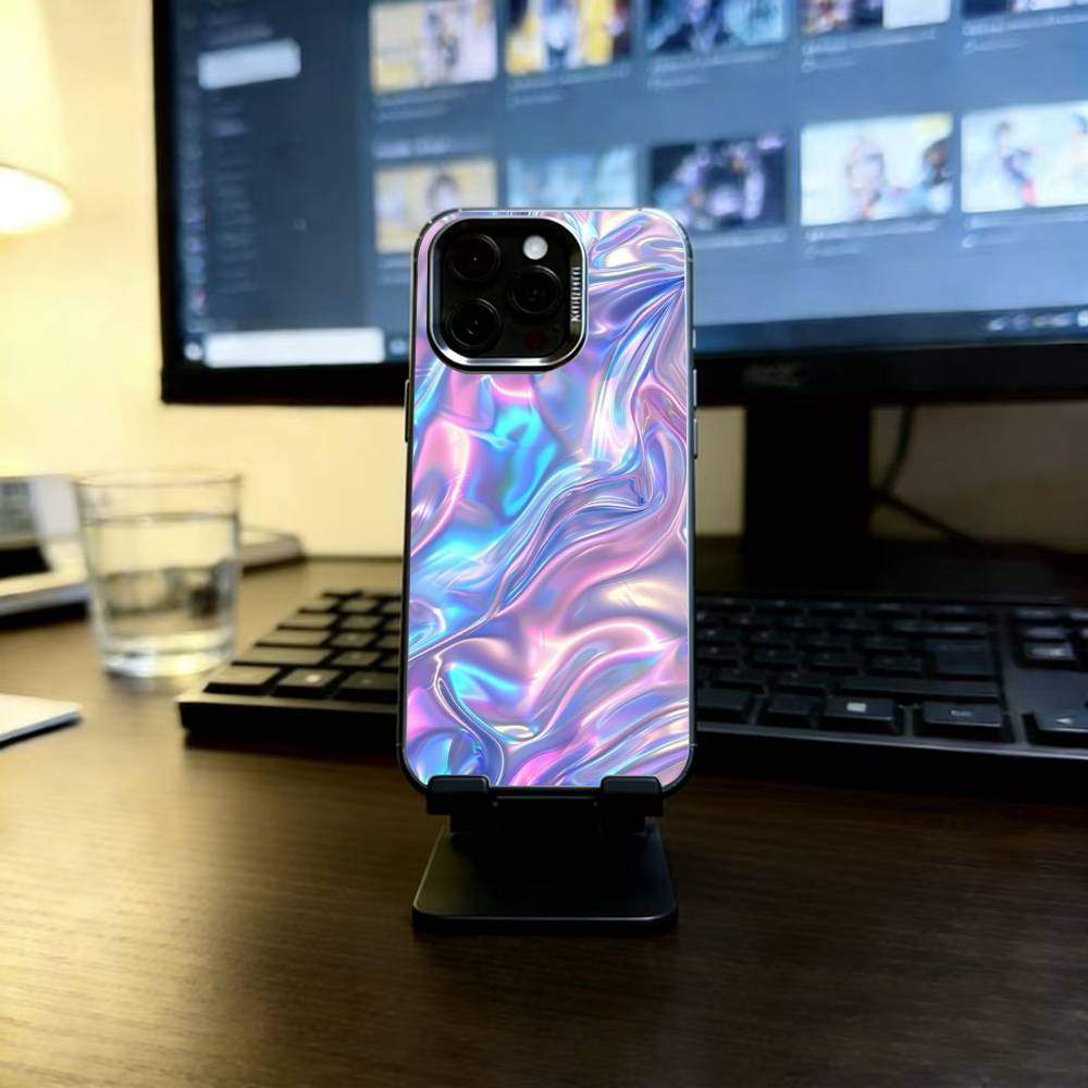 Психоделический голографический чехол для iPhone 17,16,15,14,13,12,11 Plus,Pro Max,XS,Разноцветная серебристо-черная крышка