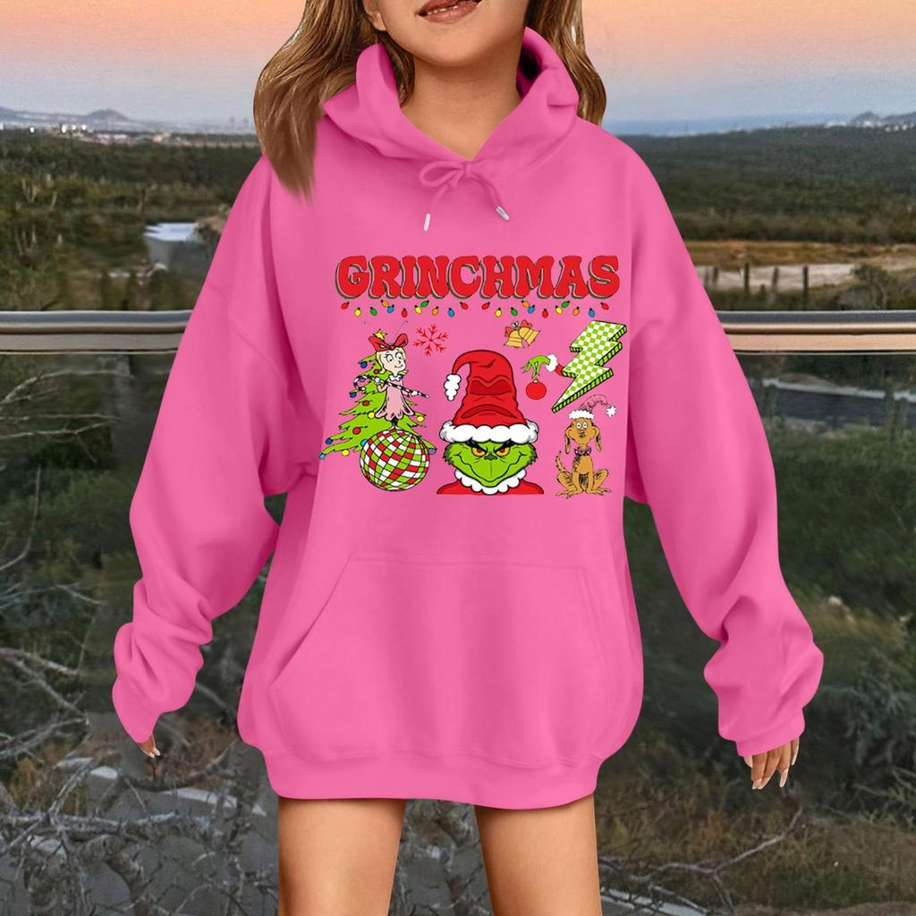 Children's Fashionable Casual Long-sleeved Loose Christmas Print Pullover Hooded Sweatshirt