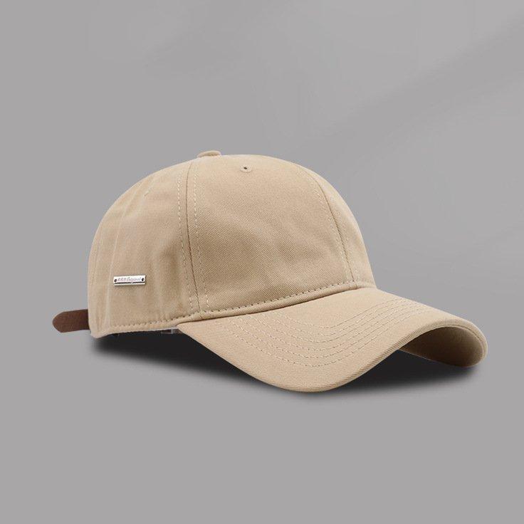 Fashion Metal Label Unisex 6 Panel Curved Brim Cotton Leather Strap Adjustable Baseball Cap
