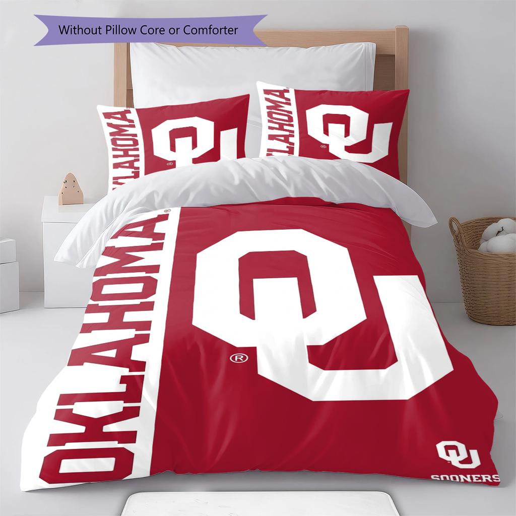 Oklahoma Sooners Pattern Bedding Set Quilt Cover Pillowcase Home Decor Gift (1 * duvet cover + 2 * pillowcase, without core)