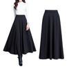PLEAVIT Women's Long Skirt, Flared, High-Waisted, A-Line, Elastic Waist, Maxi Length, Elegant for Fall/Winter (L, Black)