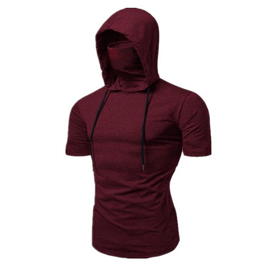 Spring and Autumn Personality Elastic Men's Fashion Ninja Clothes Hooded Casual Short Sleeve Mask T-Shirt
