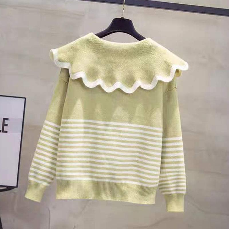 Женский вязаный кардиган с кукольным вырезом, весна-осень 2023, новая корейская версия, свободная верхняя одежда, топ, полосатый свитер, пальто-кардиган