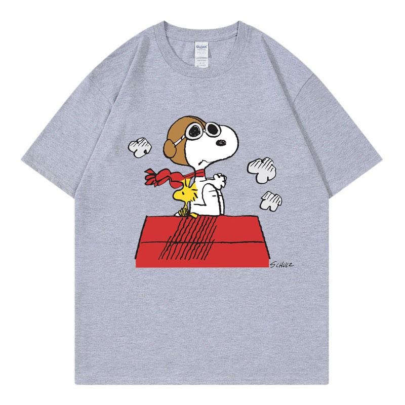 Черная женская футболка Snoopy Летняя с коротким рукавом Хлопок Мужская Женская Футболка Топы Мультяшная Аниме Одежда для пары Топы