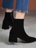 2024 Осень Зима Женские Ботинки Квадратный Носок Толстый Каблук Женские Туфли Для Зимы Платформа Плюс Бархат Острый Носок Квадратный Блочный Каблук