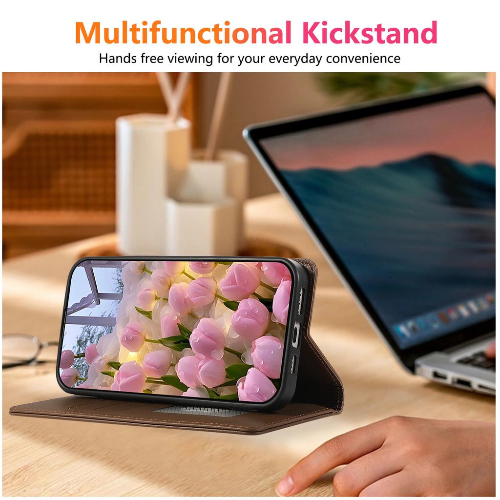 For iPhone 16e Case RFID Blocking Wallet Stand Rhombus Leather Phone Cover with Wrist Strap