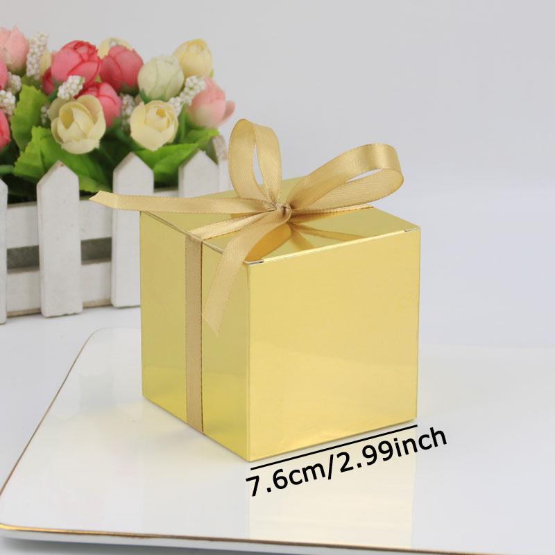 WTEMPO 50 шт 7,6*7,6*7,6 см однотонные подарочные коробки из кубической бумаги с бантом и лентой, складные коробки для небольших подарков своими руками, коробки для упаковки подарков на день рождения, свадьбу, вечеринку