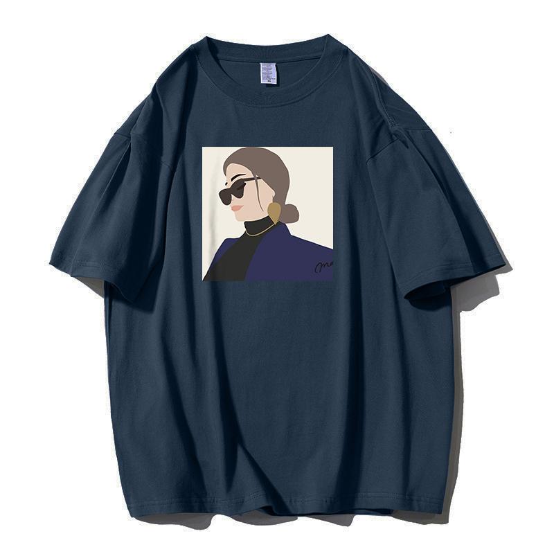 Shellsuning Личность Женская футболка из 100% хлопка с принтом Новые летние короткие базовые футболки большого размера с круглым вырезом Женская мода Уличная одежда Топы Harsuku