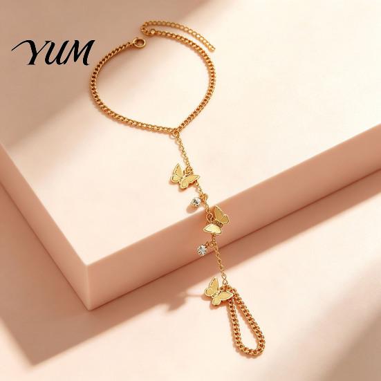 Adjustable Butterfly Bracelet Golden Hand Chain for Women, Metal Tassel Chic Accessory with Finger Ring, Harness Jewelry Gift Her