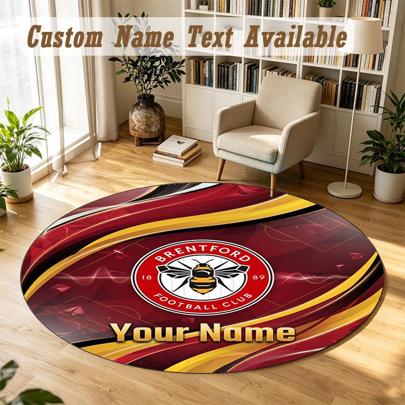 Round Rug Custom NameBrentford Football Pattern Non Slip Carpet Home Floor Decor