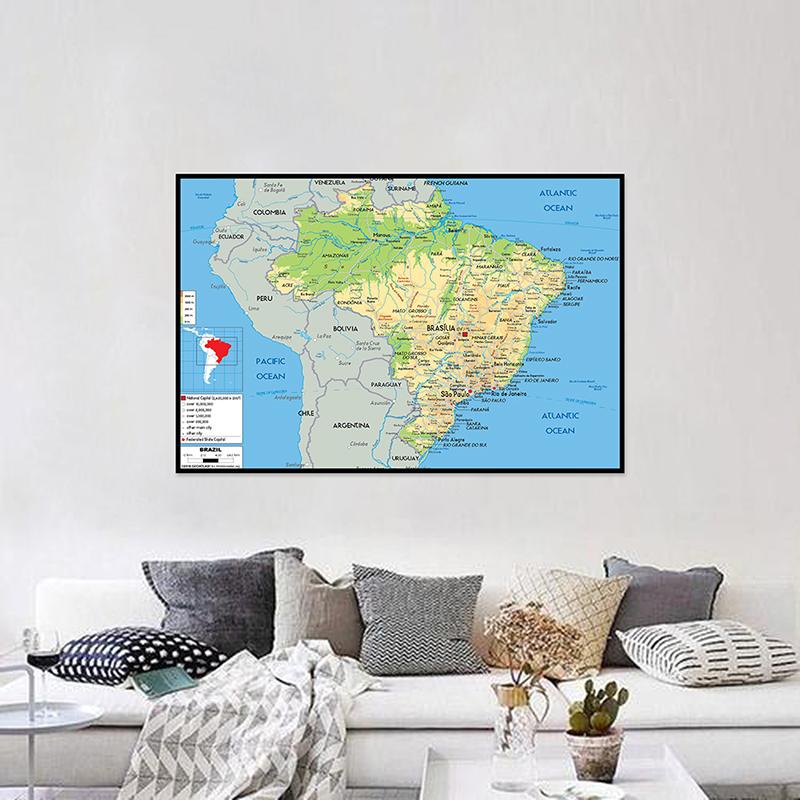 English Map Brazil Map Geographic Map Canvas Painting Living Room Home Decoration Children School Supplies