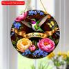 2D Flat 20*20cm1pc Boho Style Welcome Logo Hummingbird and Butterfly Design Wall Hanging Art Round Ornament, Bright-coloured Flowers Pattern Perfect