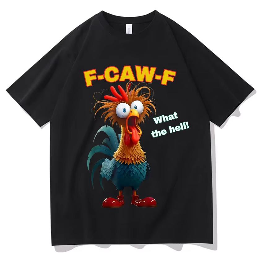 F-CAW-F Chicken Expression T-shirt, An Interesting Animal Print Casual T-shirt, Unisex's Aesthetic T-shirt, Oversized Short-sleeved
