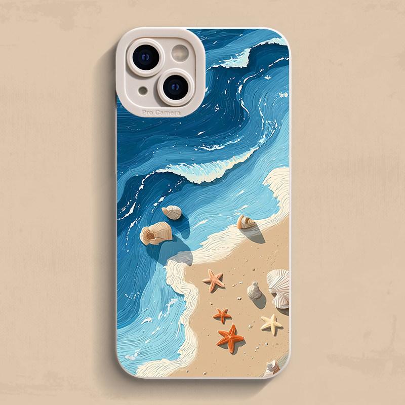 Oil Painting Seaside Shells Phone Case For Samsung Galaxy S25 S24 S23 UItra S22 Plus S21FE A56 A55 A54 A53 A33 A34 A35 A15 Cover