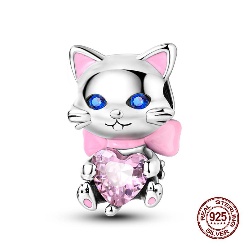 100% стерлингового серебра 925 пробы с изображением кофейного кота, кролика, медведя, пингвина, бусины, подходят для 925 оригинальных браслетов, сделай сам, подарок на день рождения, ювелирные изделия