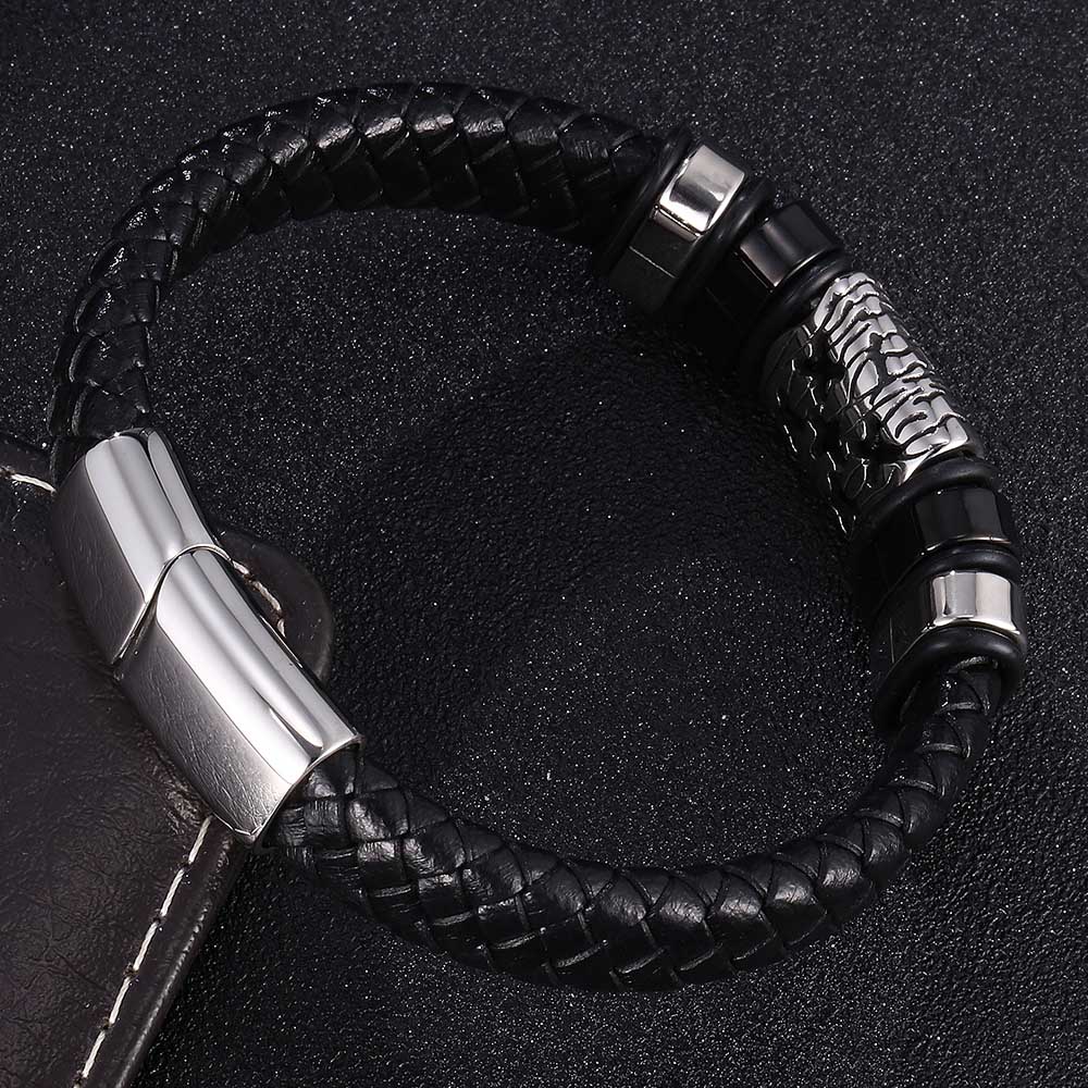 New Design Bracelet Personality Gift For Men Genuine Leather Bracelet Bangle Stainless Steel Charm Bangle
