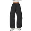 Women's Barrel Leg Sweatpant Drawstring Elastic Waisted Wide Leg Pants Casual Cotton Palazzo Trousers With Pockets
