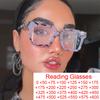 Retro Square Reading Glasses Women Luxury Brand Pink Leopard Large Frame Presbyopia Eyeglasses Computer Transparent Eyewear