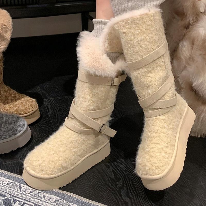 Designer Women's High Boots Flats Platform Warm Cotton Shoes Fashion Snow Botas Short Plush Sport Winter Mujer Ladies Boots