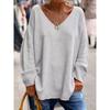 IHUASU Autumn Winter Women's Solid Color V-neck Long Sleeve Loose Casual Comfortable T-shirt Top