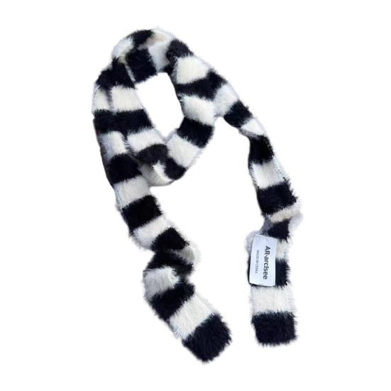 Женский длинный шарф в стиле ретро, полосатый, цветной, утолщенный, искусственный мех норки, теплый, тонкий шарф, модный аксессуар