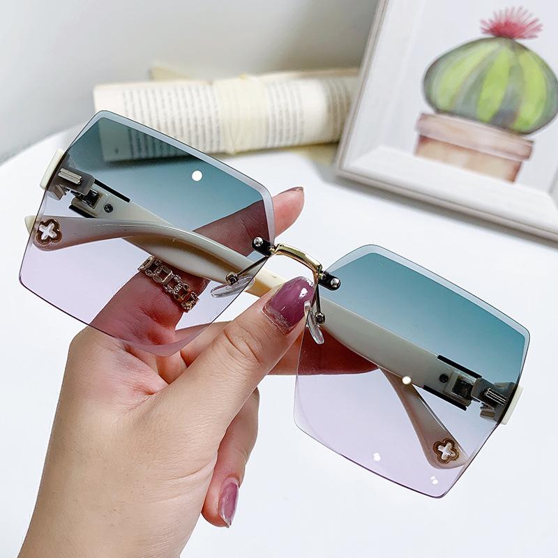 Солнцезащитные очки с отделкой Солнцезащитные очки без оправы квадратные женские модные очки высокого класса